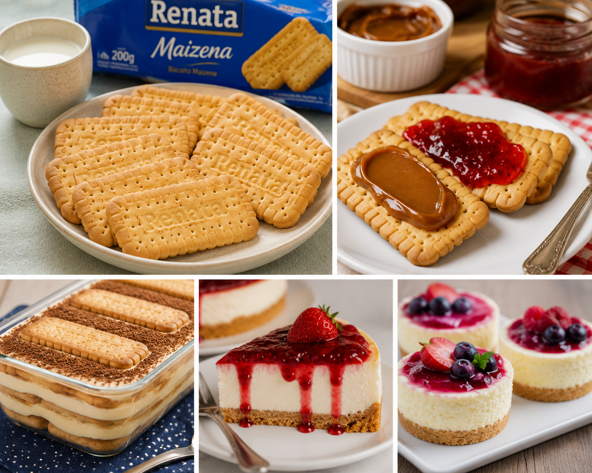 Renata Maizena Kekse in Varianten: pur, mit Karamell, als Dessert mit Beeren
