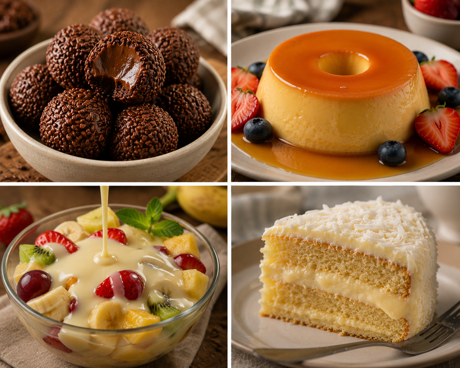 Kondensmilch-Desserts: Puddingform, Kuchenstücke und cremige Portionen